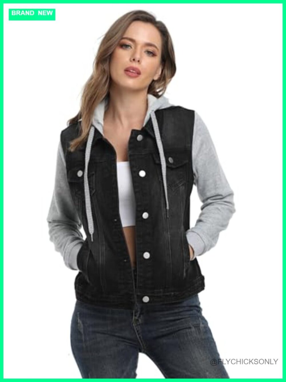 Hooded Denim Jacket Drawstring Hooded Jean Jacket